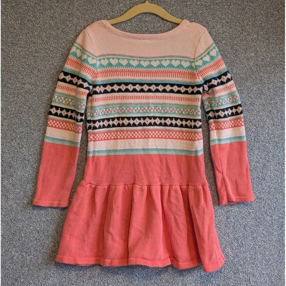 Gymboree Girls Size 5 Snowflake Fun Cotton Pink Heart Fair Isle Sweater Dress